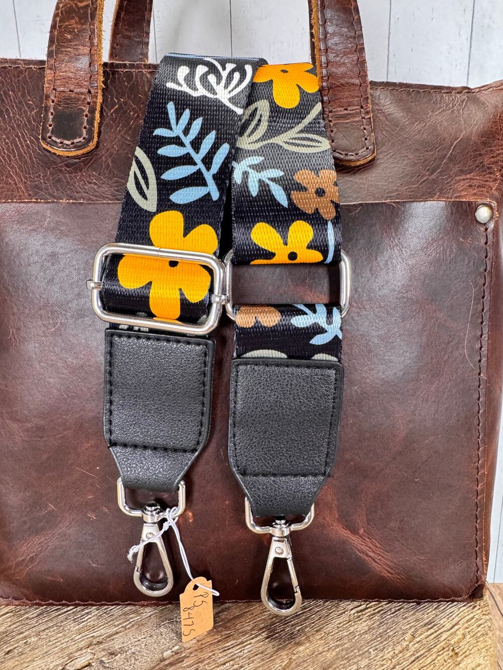 Midnight Blue Flower Purse Strap Black Crossbody Purse Strap Silver